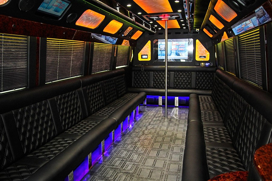 Party Bus interior with pole